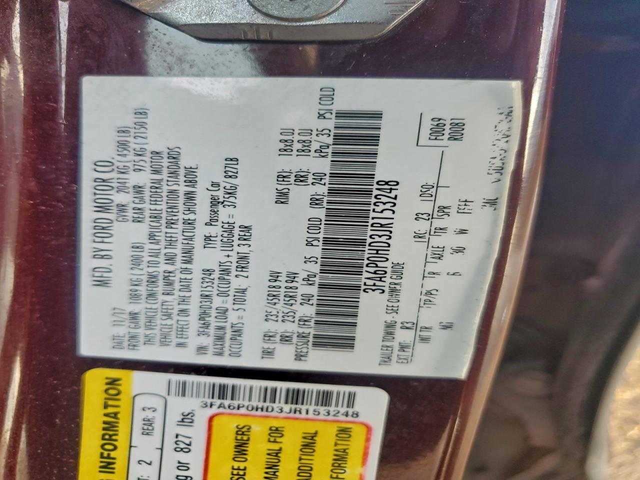 2018 FORD FUSION SE photo 12