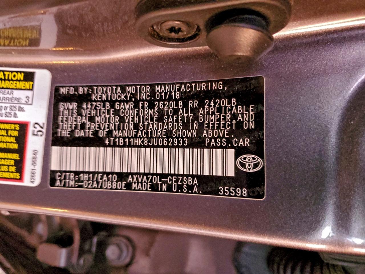 2018 TOYOTA CAMRY L photo 13