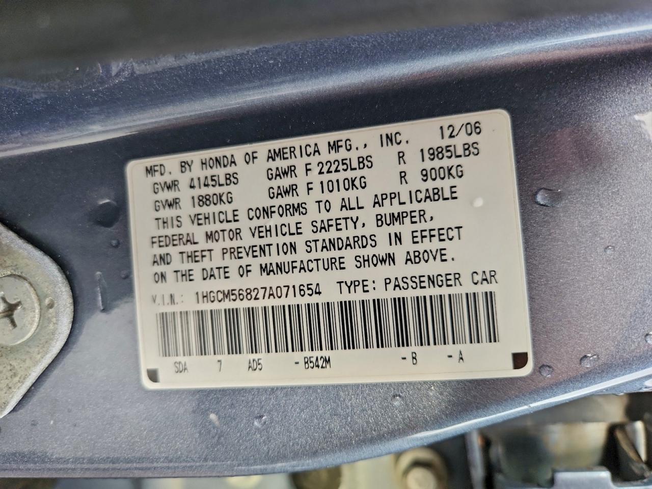 2007 HONDA ACCORD EX photo 12