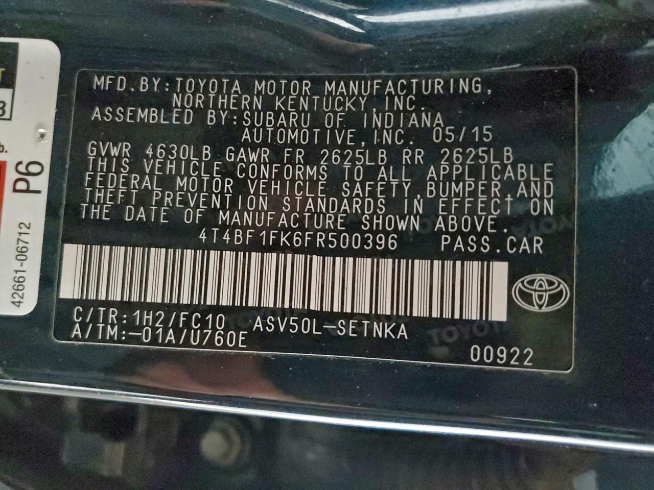 2015 TOYOTA CAMRY LE photo 12