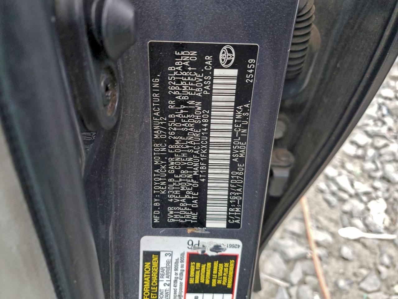 2012 TOYOTA CAMRY BASE photo 12