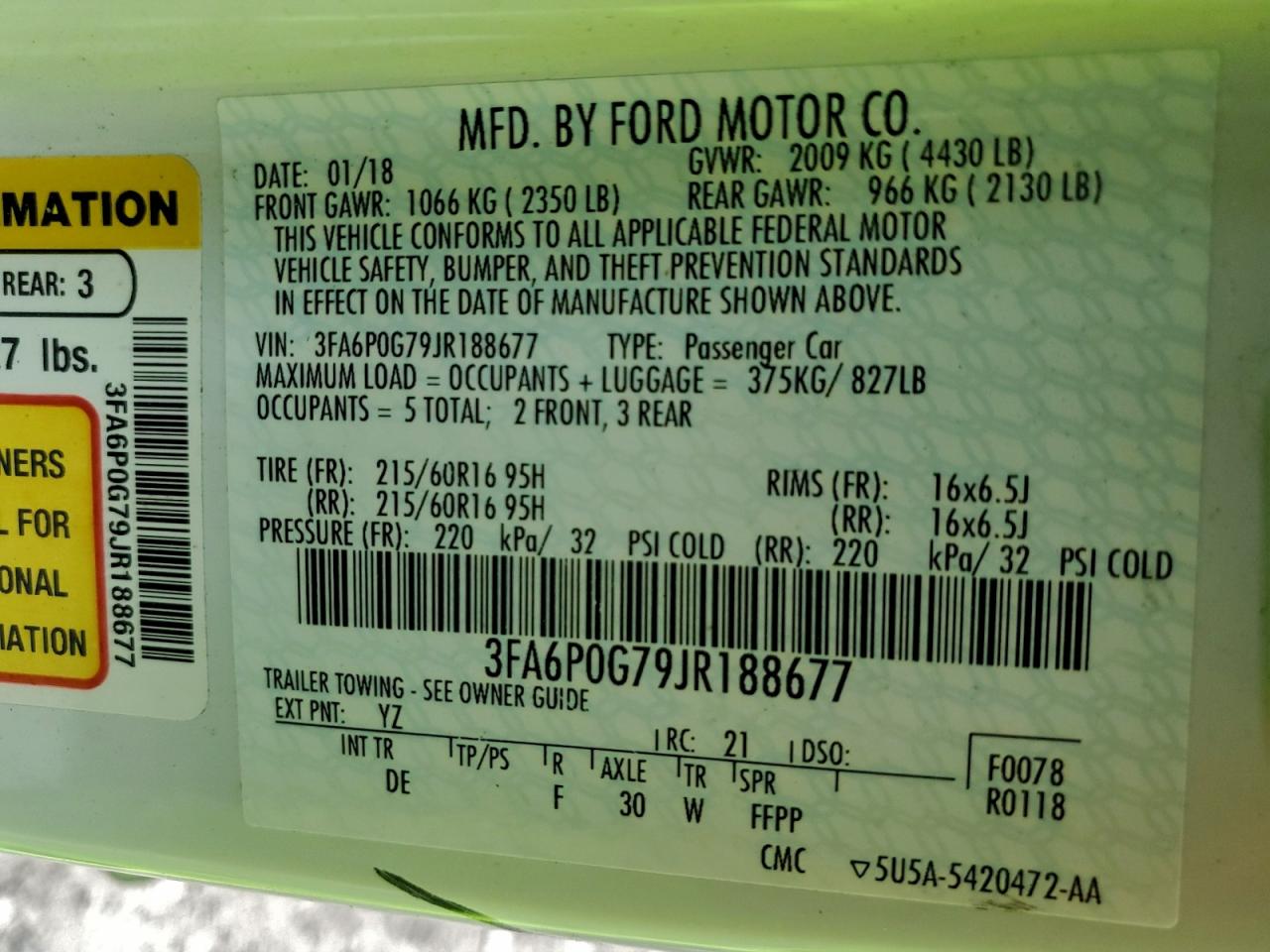 2018 FORD FUSION S photo 12