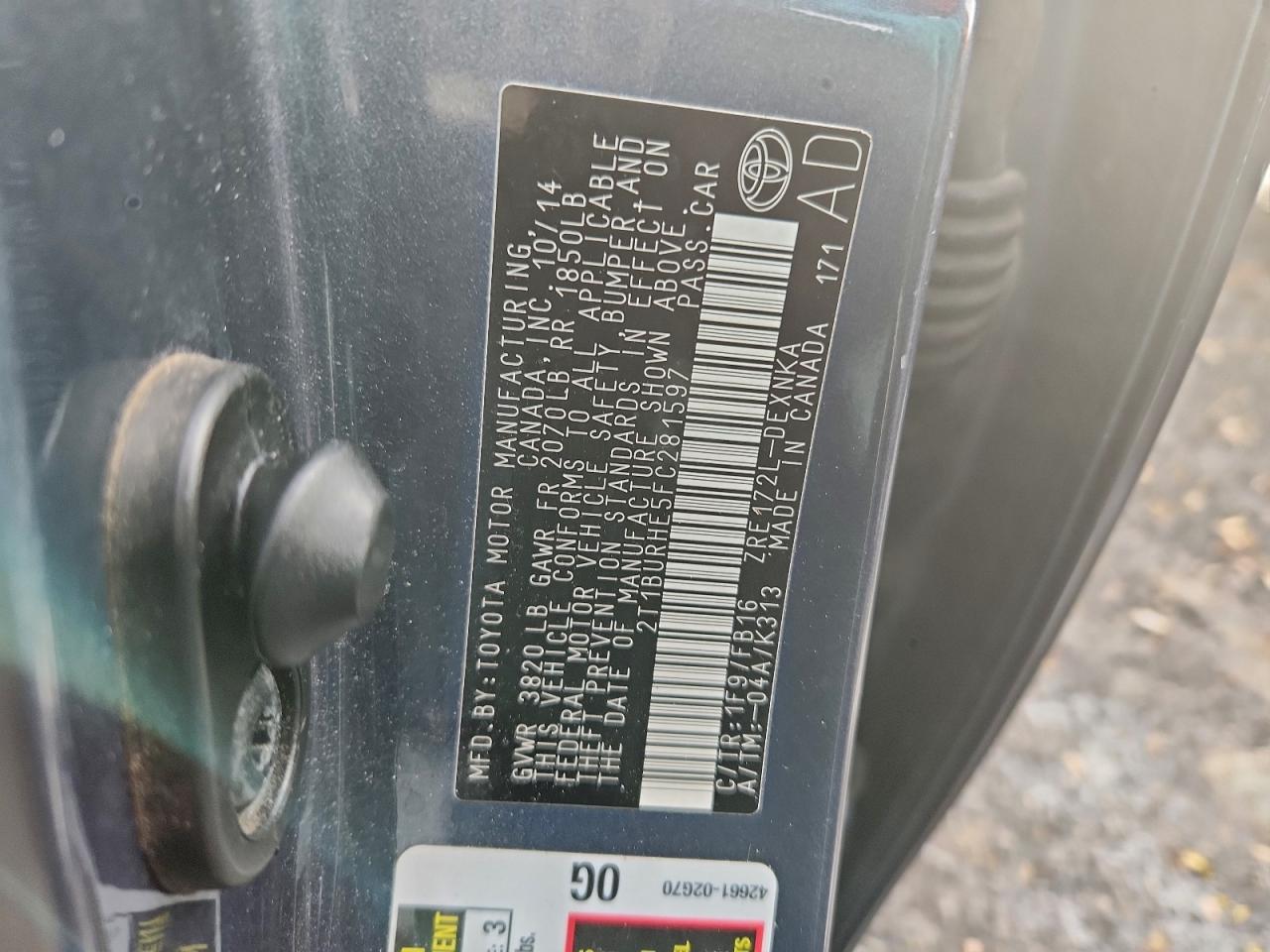 2015 TOYOTA COROLLA L photo 12