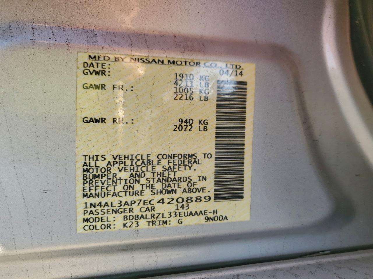 2014 NISSAN ALTIMA 2.5 photo 12