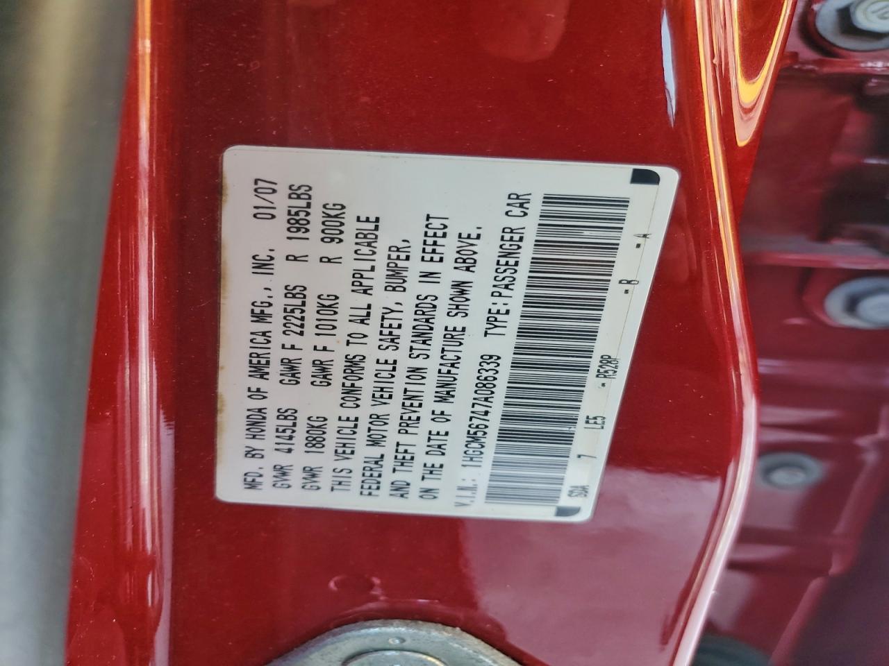 2007 HONDA ACCORD EX photo 12