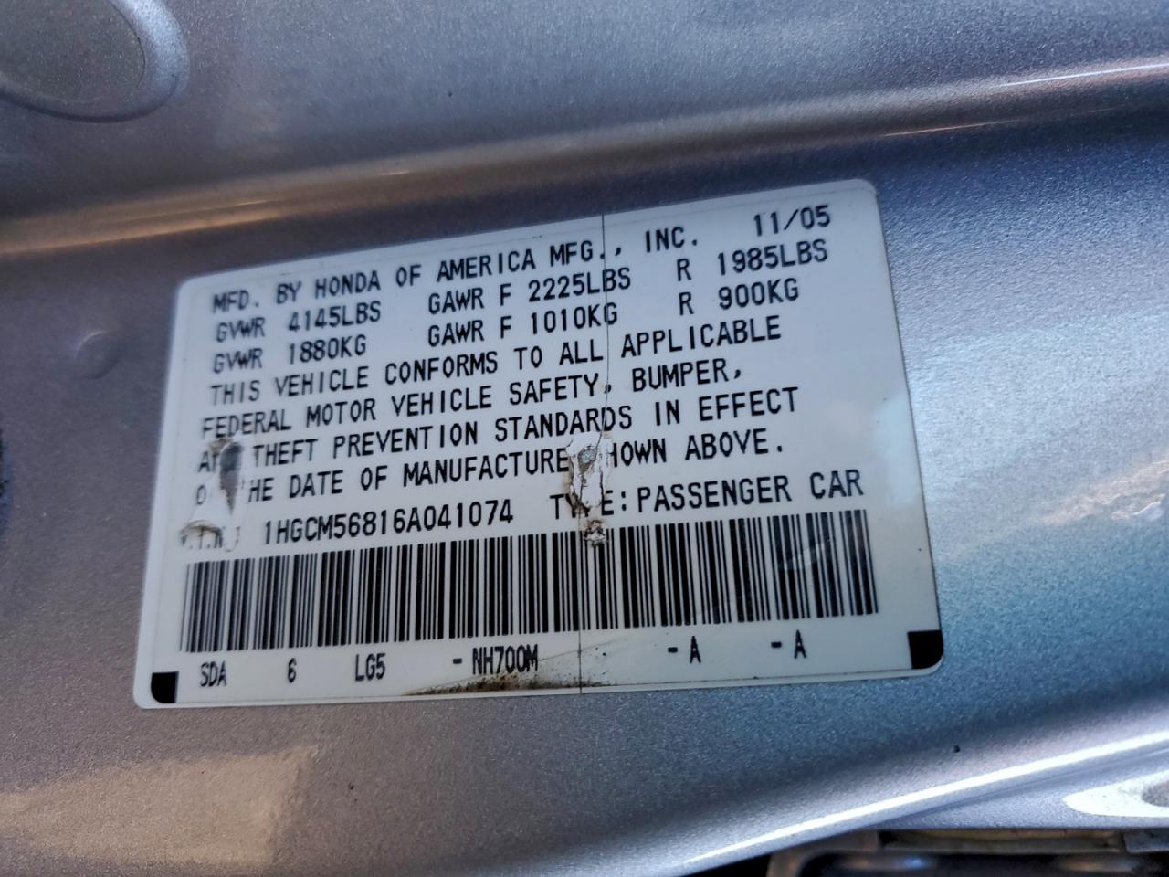 2006 HONDA ACCORD EX photo 12