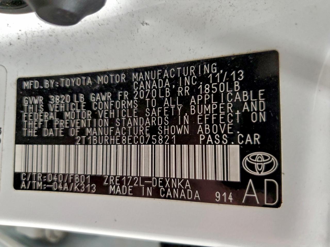 2014 TOYOTA COROLLA L photo 13