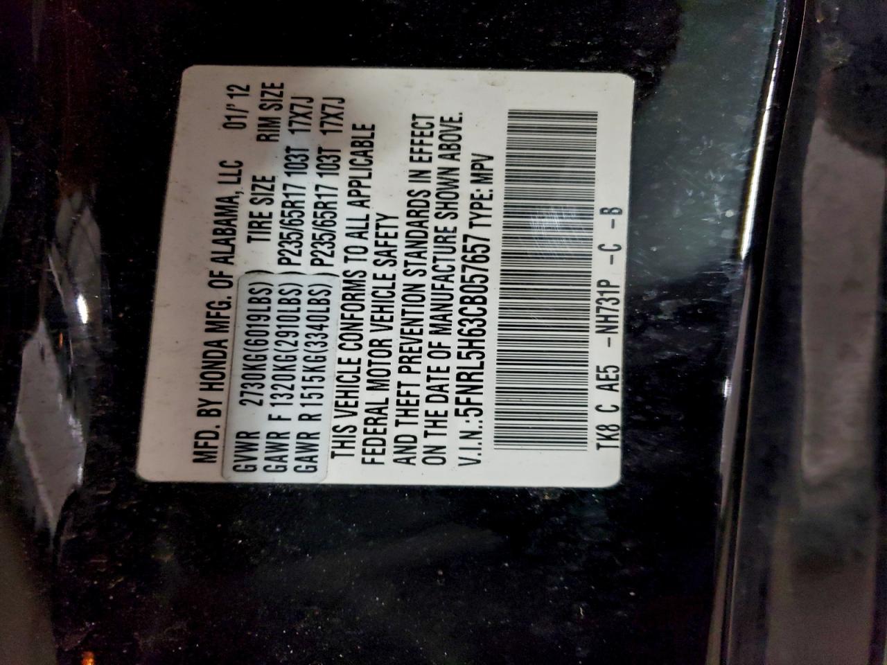 2012 HONDA ODYSSEY EXL photo 13