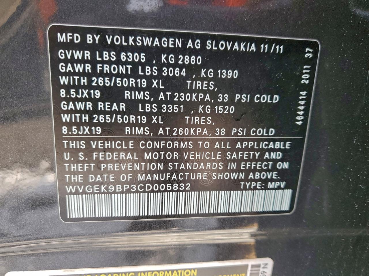 2012 VOLKSWAGEN TOUAREG V6 TDI photo 13