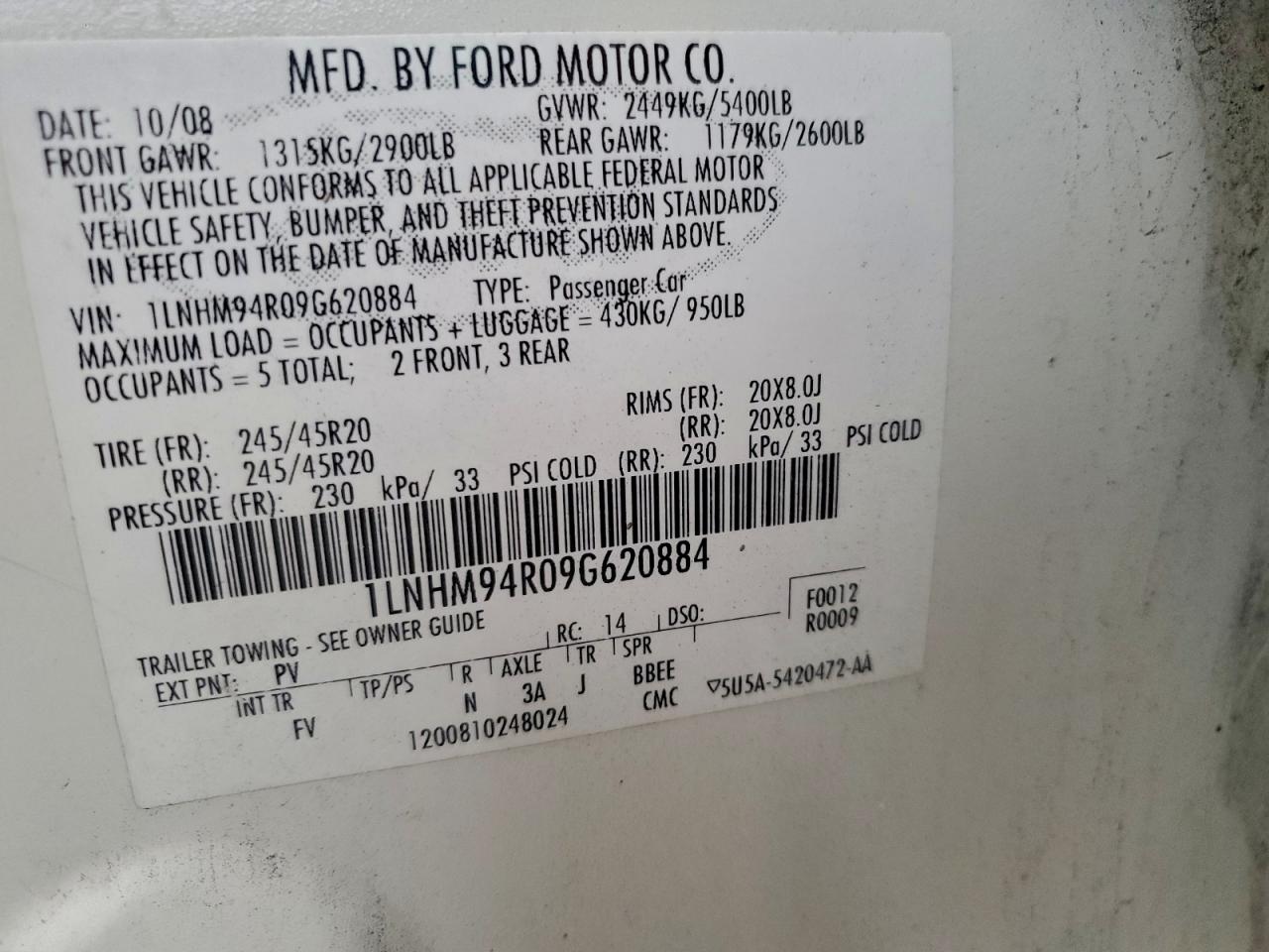 2009 LINCOLN MKS photo 12