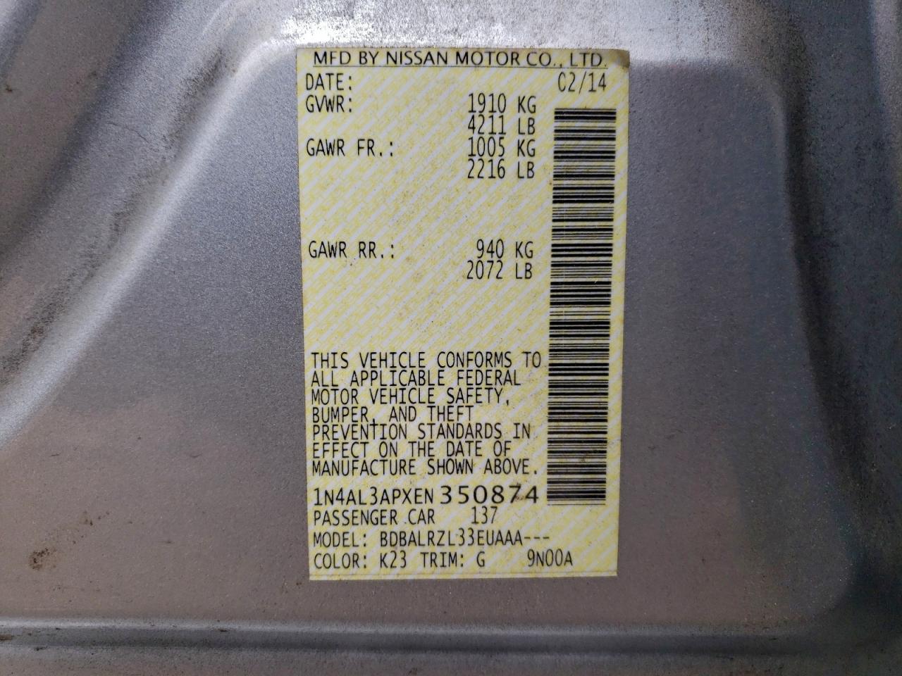 2014 NISSAN ALTIMA 2.5 photo 12