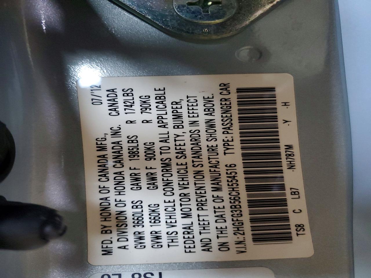 2012 HONDA CIVIC LX photo 12