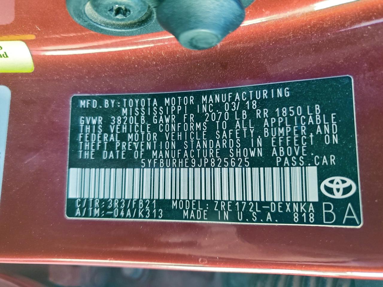 2018 TOYOTA COROLLA L photo 12