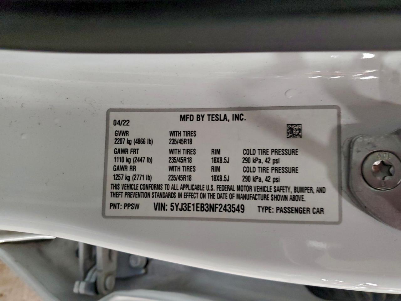 2022 TESLA MODEL 3 photo 13