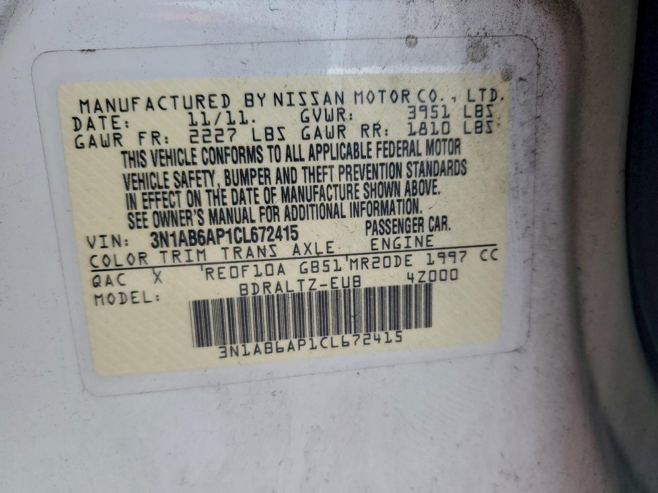 2012 NISSAN SENTRA 2.0 photo 12