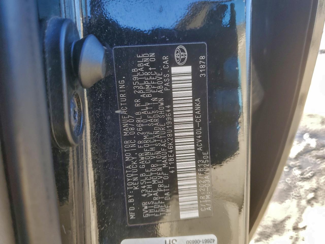 2008 TOYOTA CAMRY CE photo 12