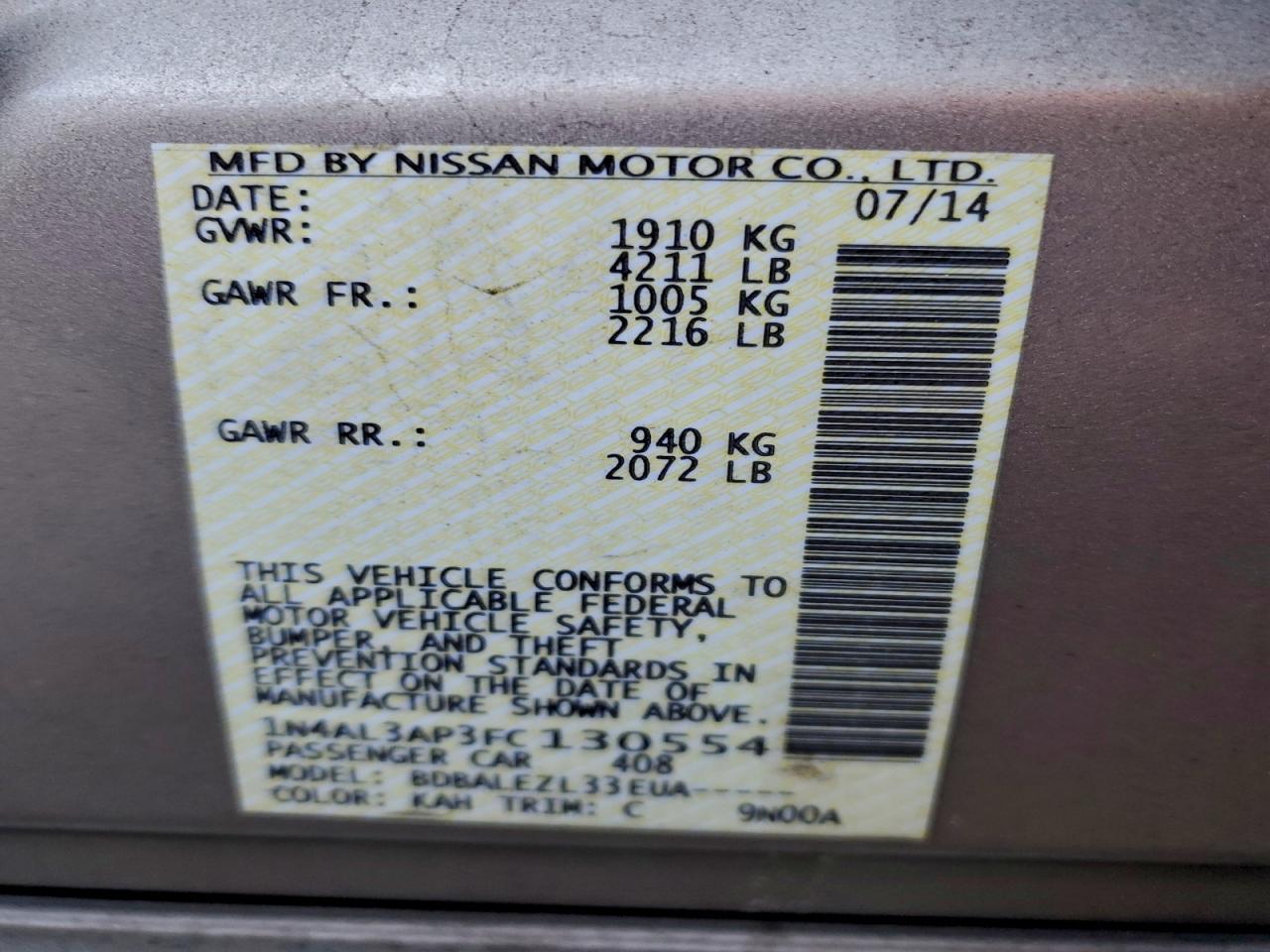 2015 NISSAN ALTIMA 2.5 photo 12