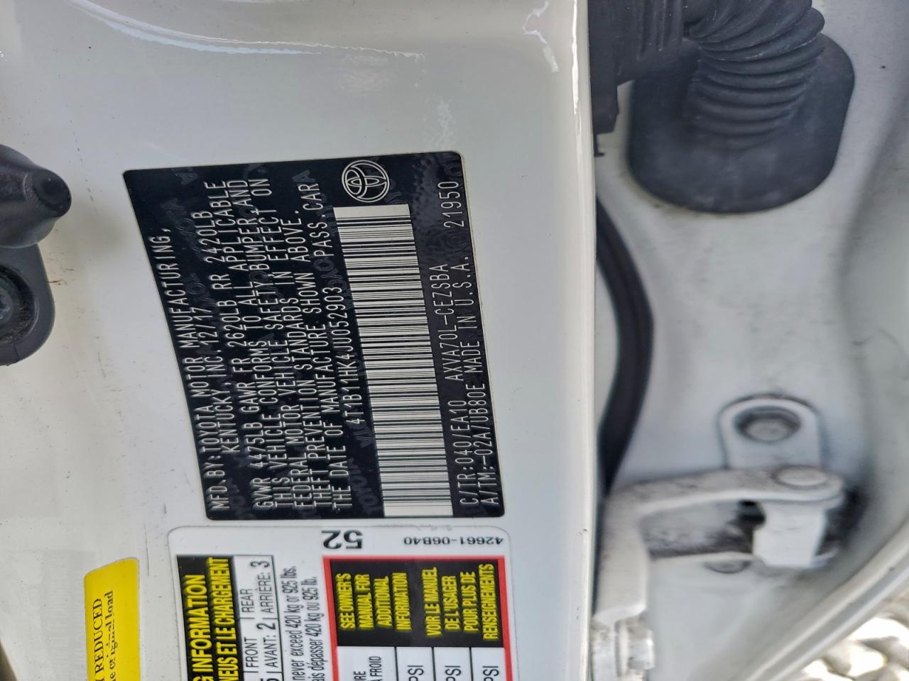 2018 TOYOTA CAMRY L photo 12