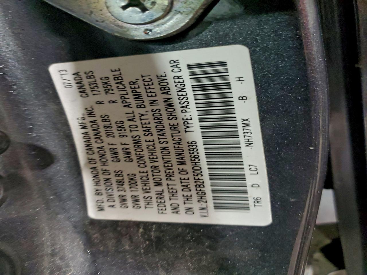 2013 HONDA CIVIC LX photo 12