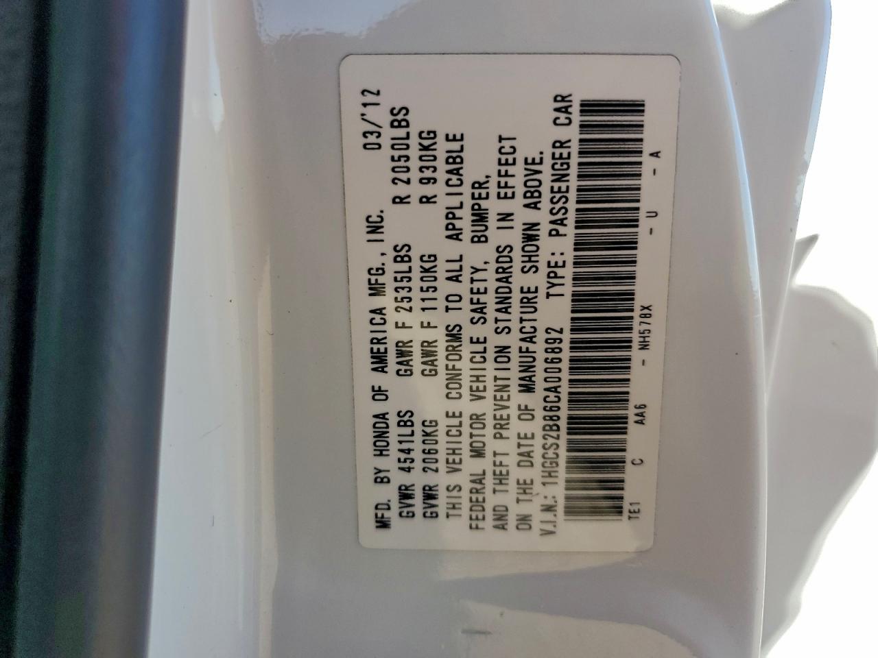 2012 HONDA ACCORD EXL photo 12