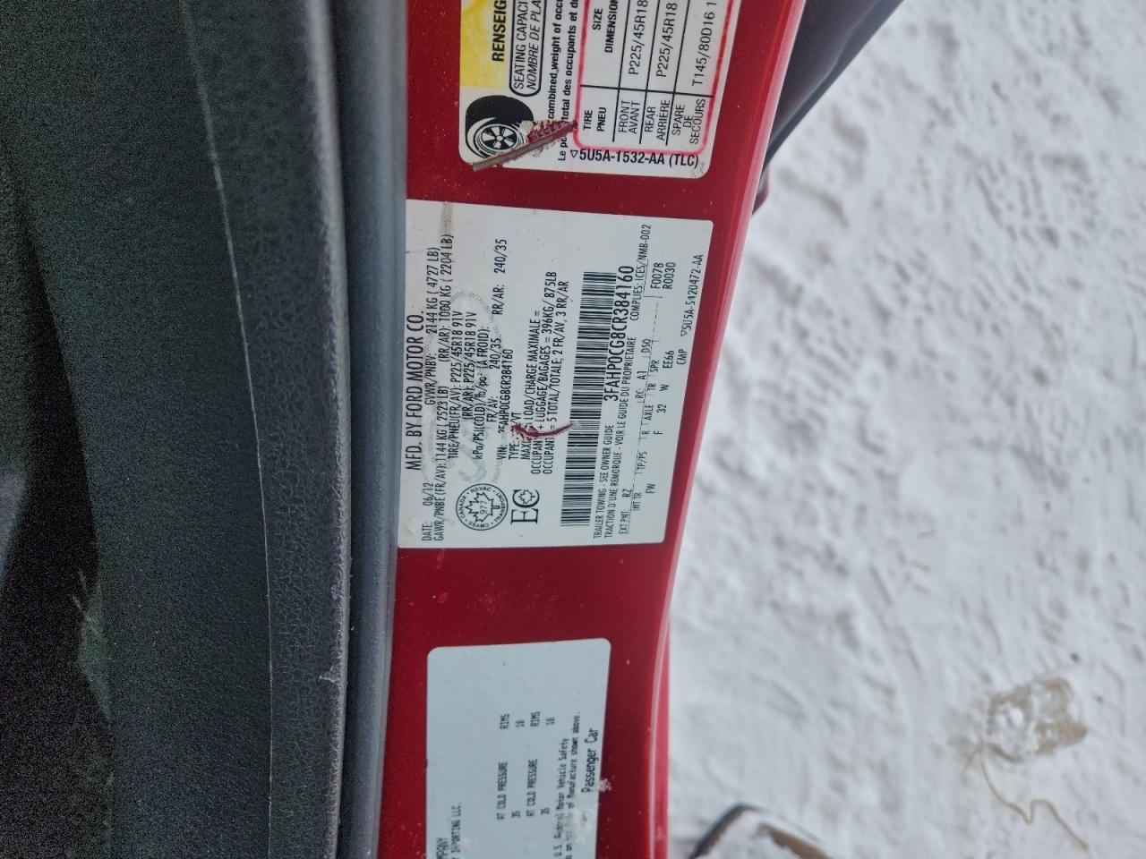 2012 FORD FUSION SEL photo 12