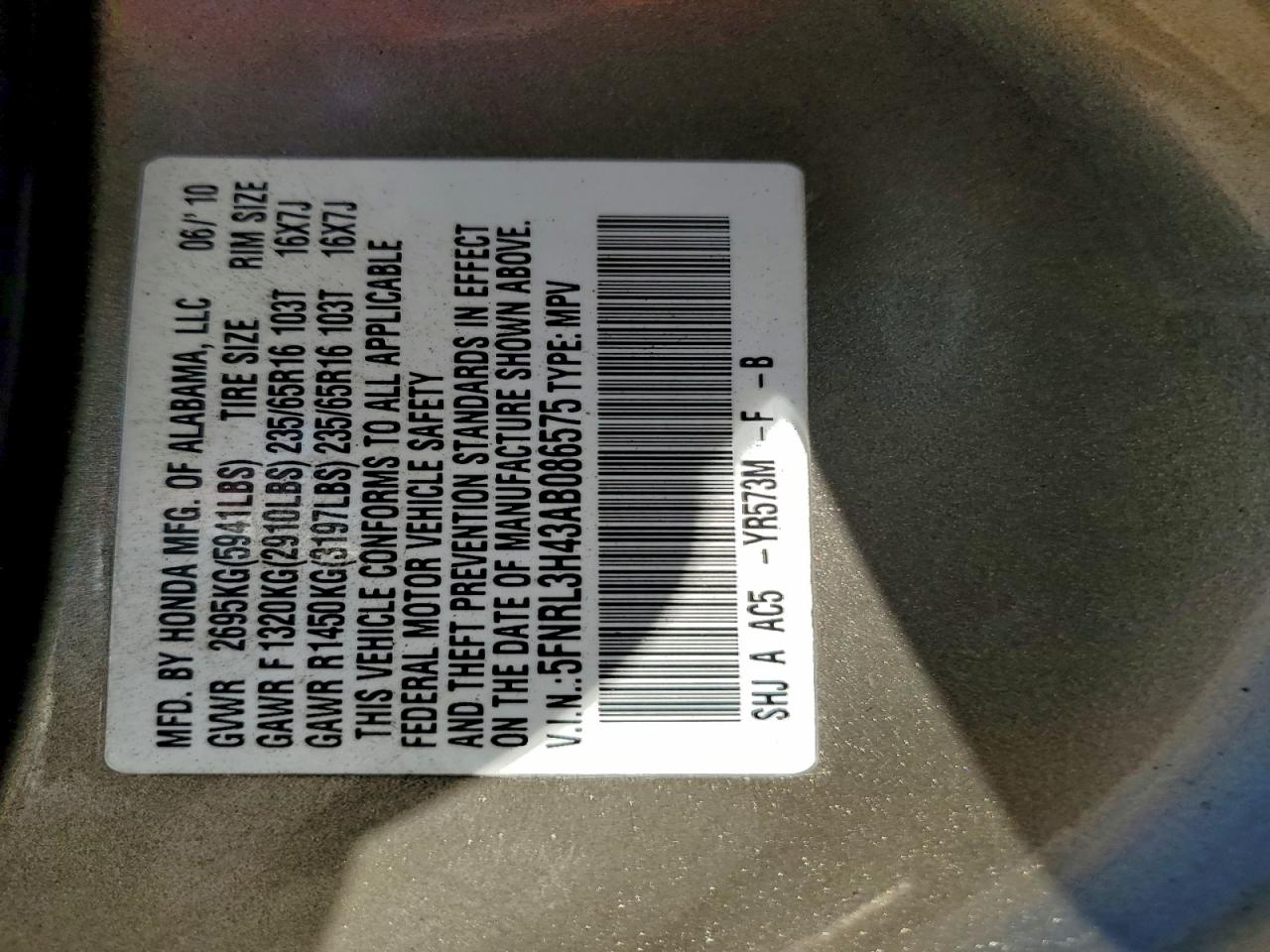 2010 HONDA ODYSSEY EX photo 13