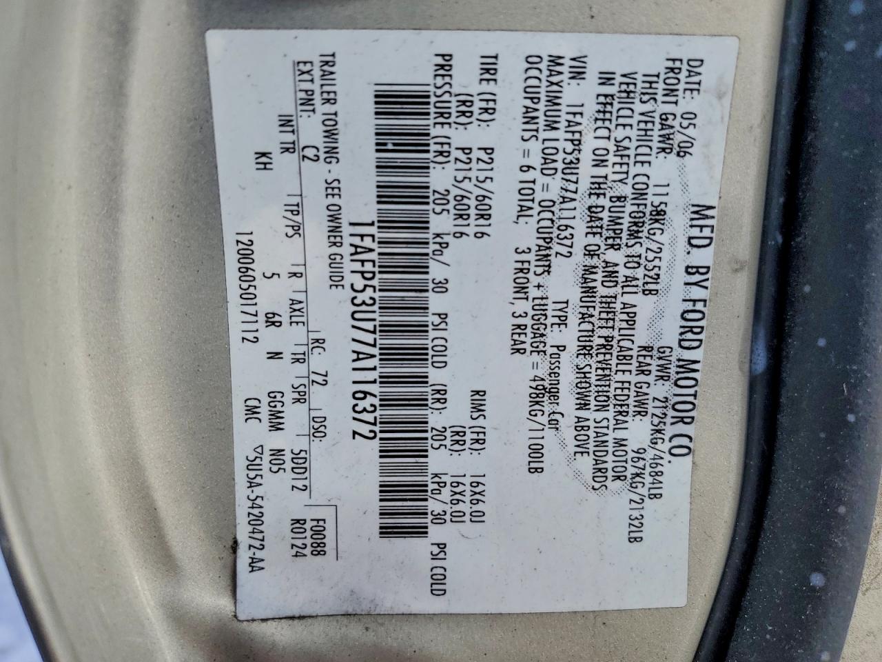 2007 FORD TAURUS SE photo 13