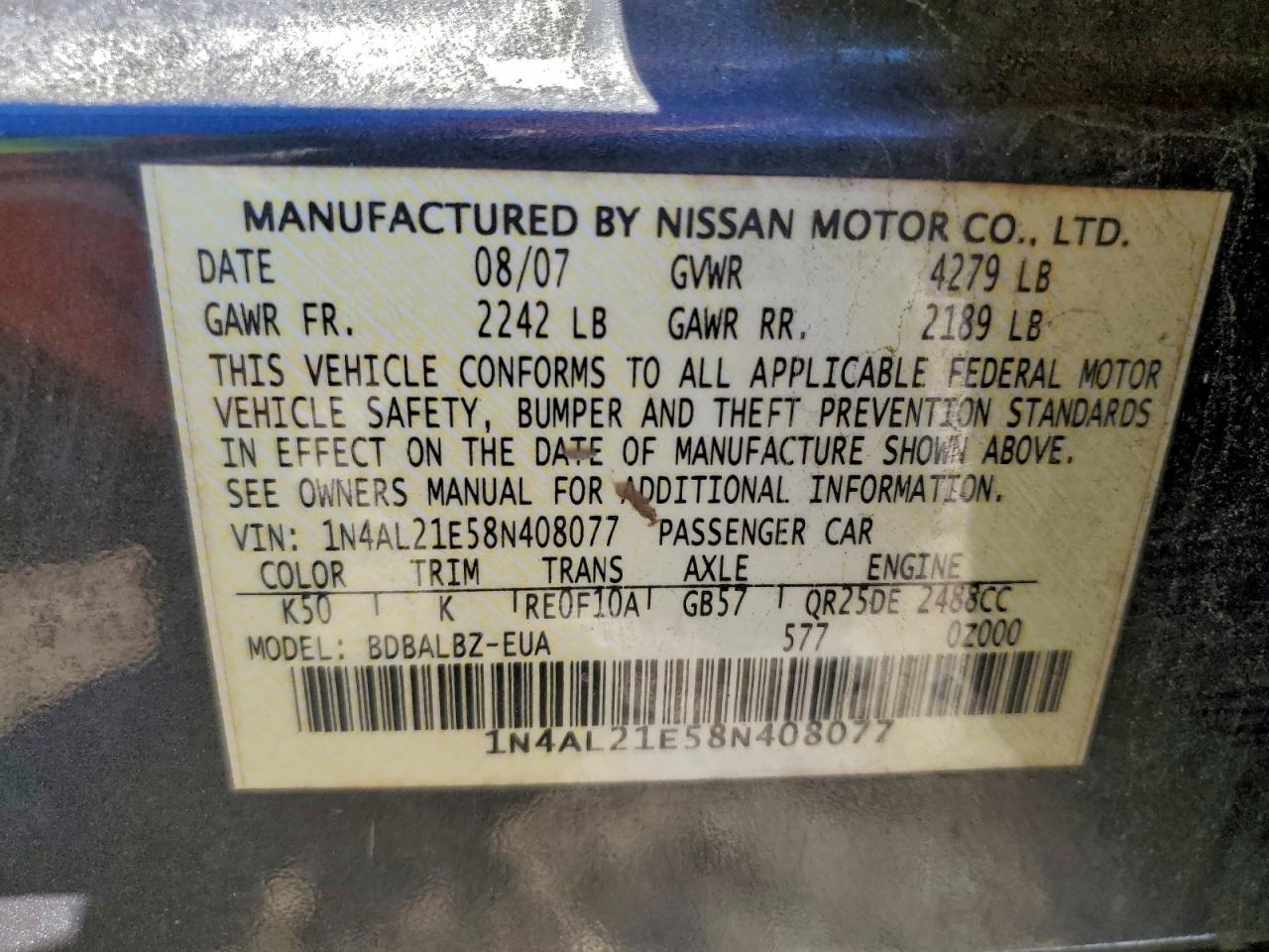 2008 NISSAN ALTIMA 2.5 photo 12