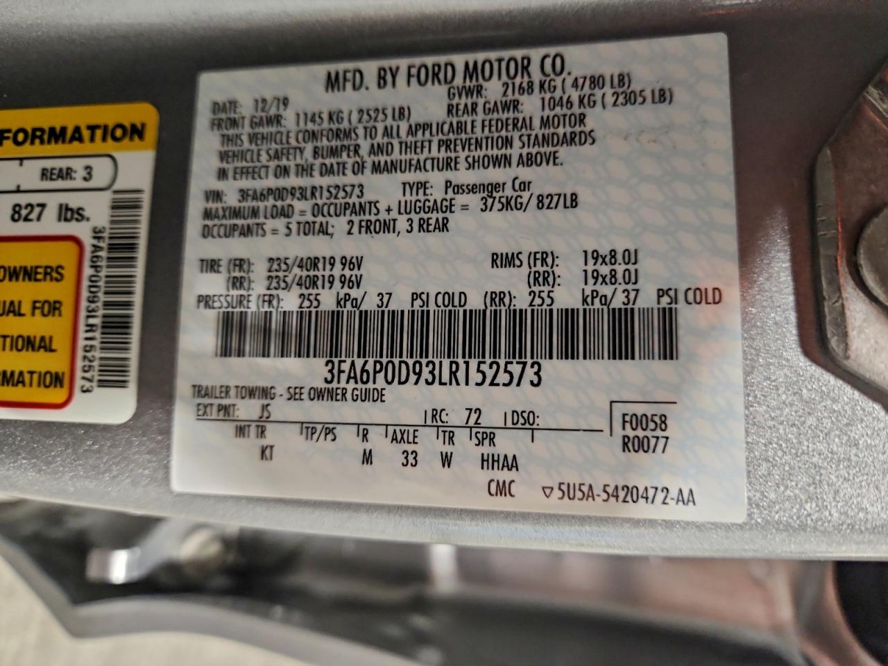 2020 FORD FUSION TITANIUM photo 12