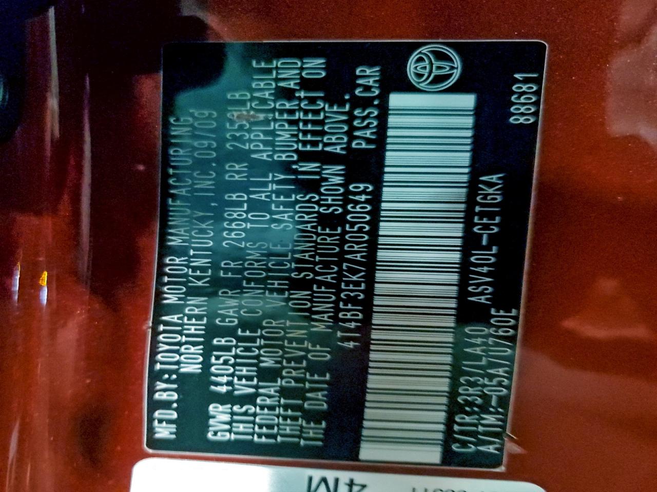 2010 TOYOTA CAMRY BASE photo 12