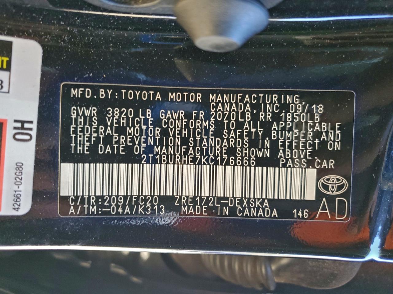 2019 TOYOTA COROLLA L photo 12
