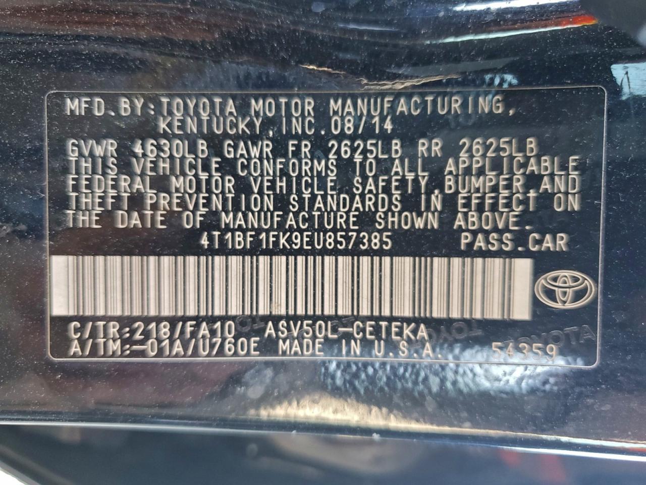 2014 TOYOTA CAMRY L photo 12