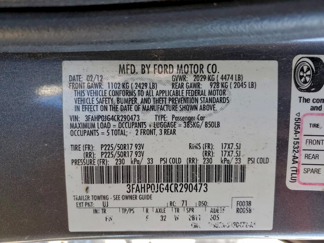 2012 FORD FUSION SEL photo 12