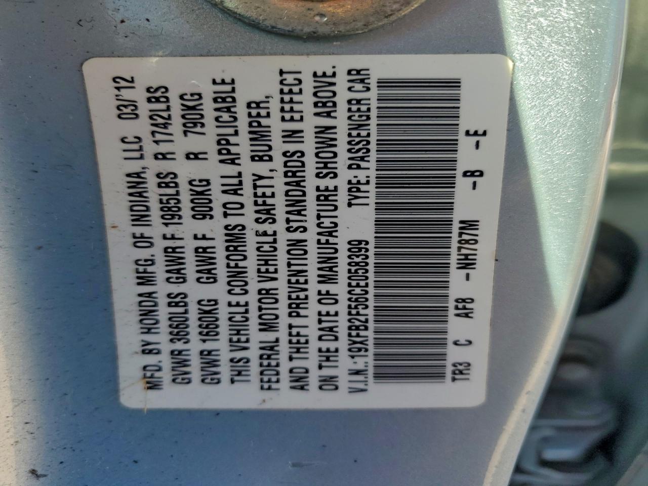 2012 HONDA CIVIC LX photo 13