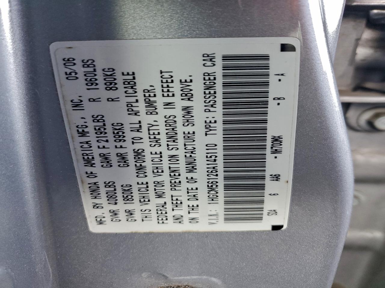 2006 HONDA ACCORD VALUE photo 12