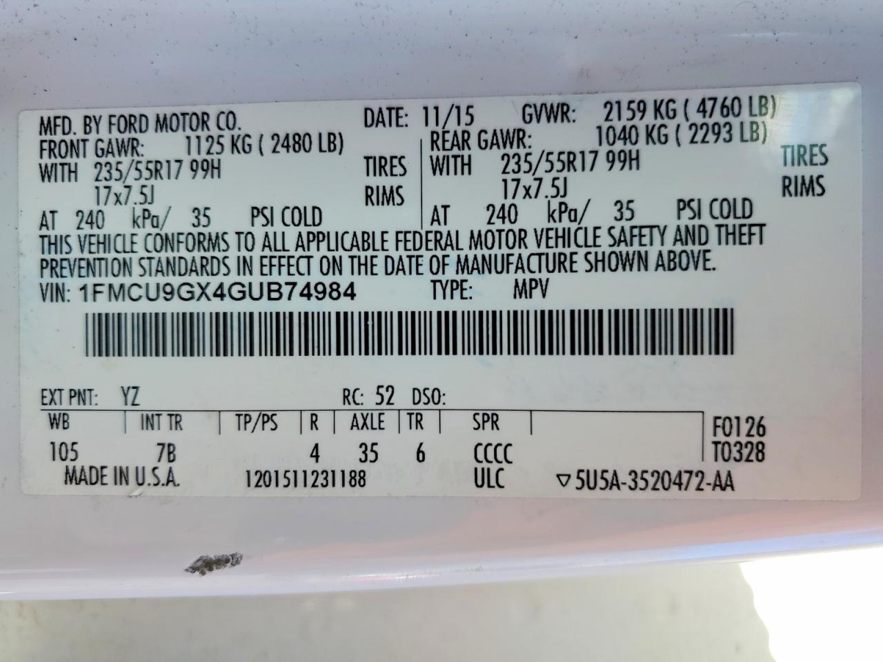 2016 FORD ESCAPE SE photo 13