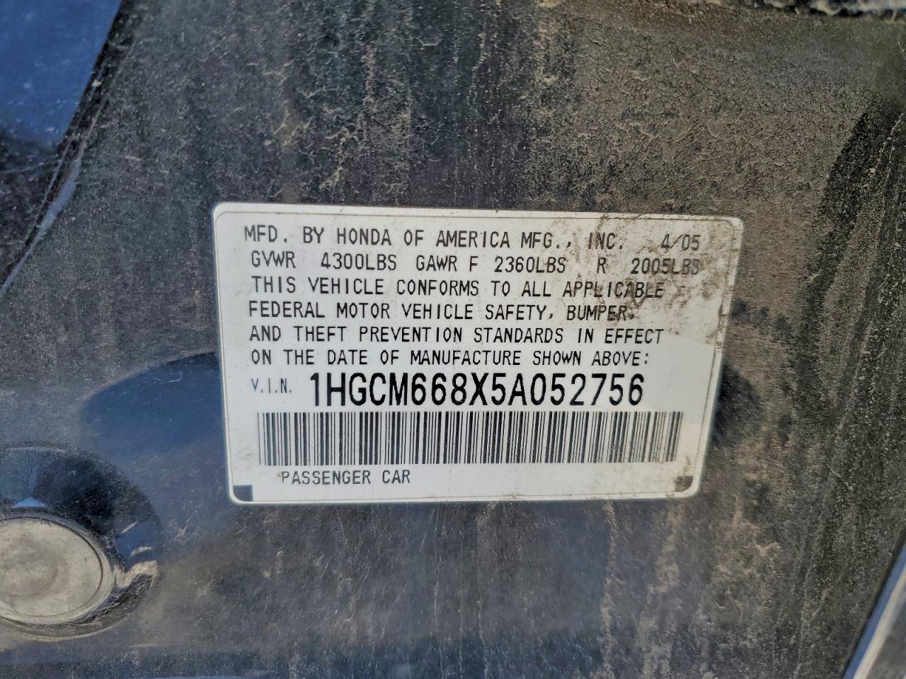 2005 HONDA ACCORD EX photo 12