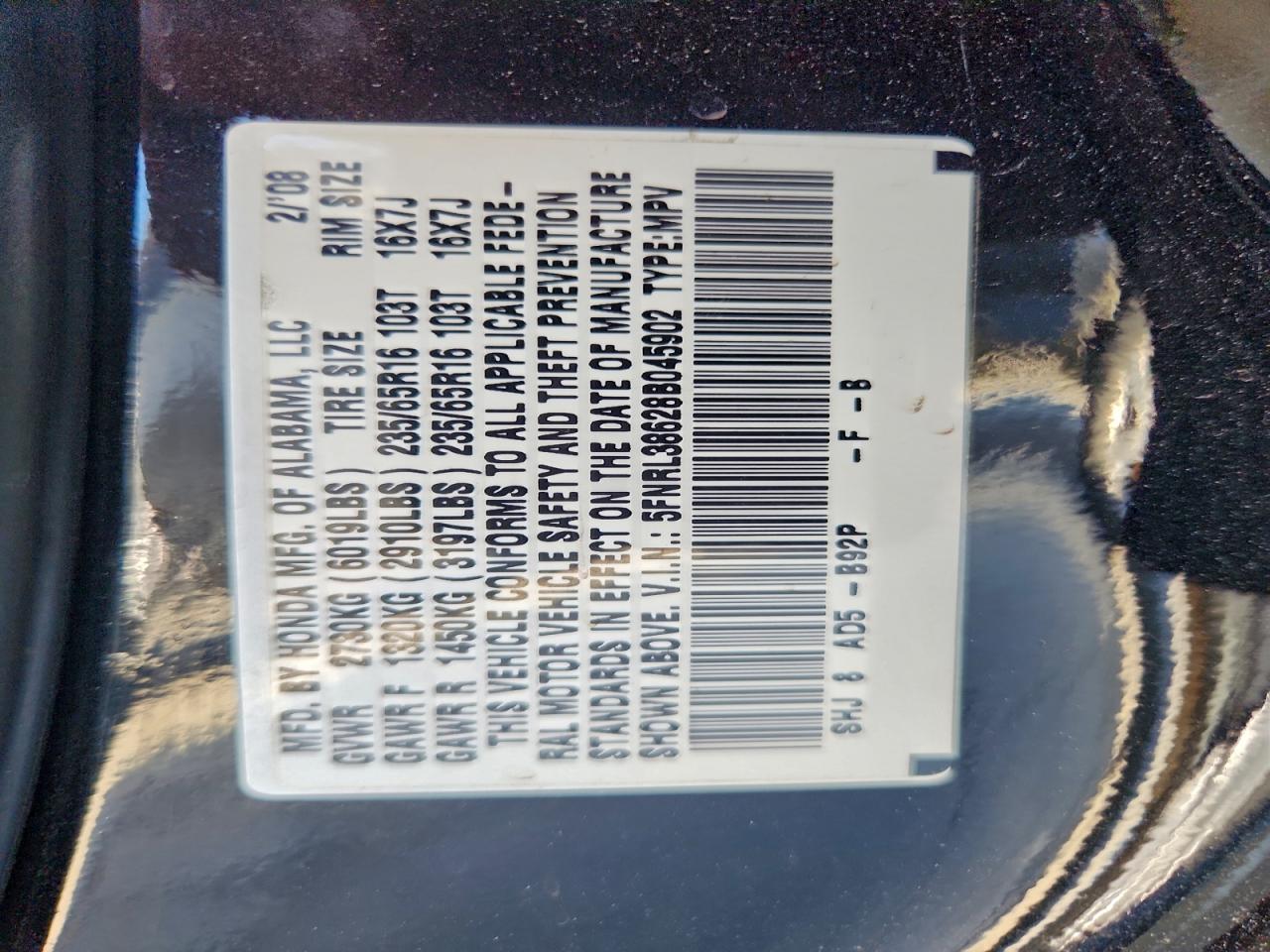 2008 HONDA ODYSSEY EXL photo 13