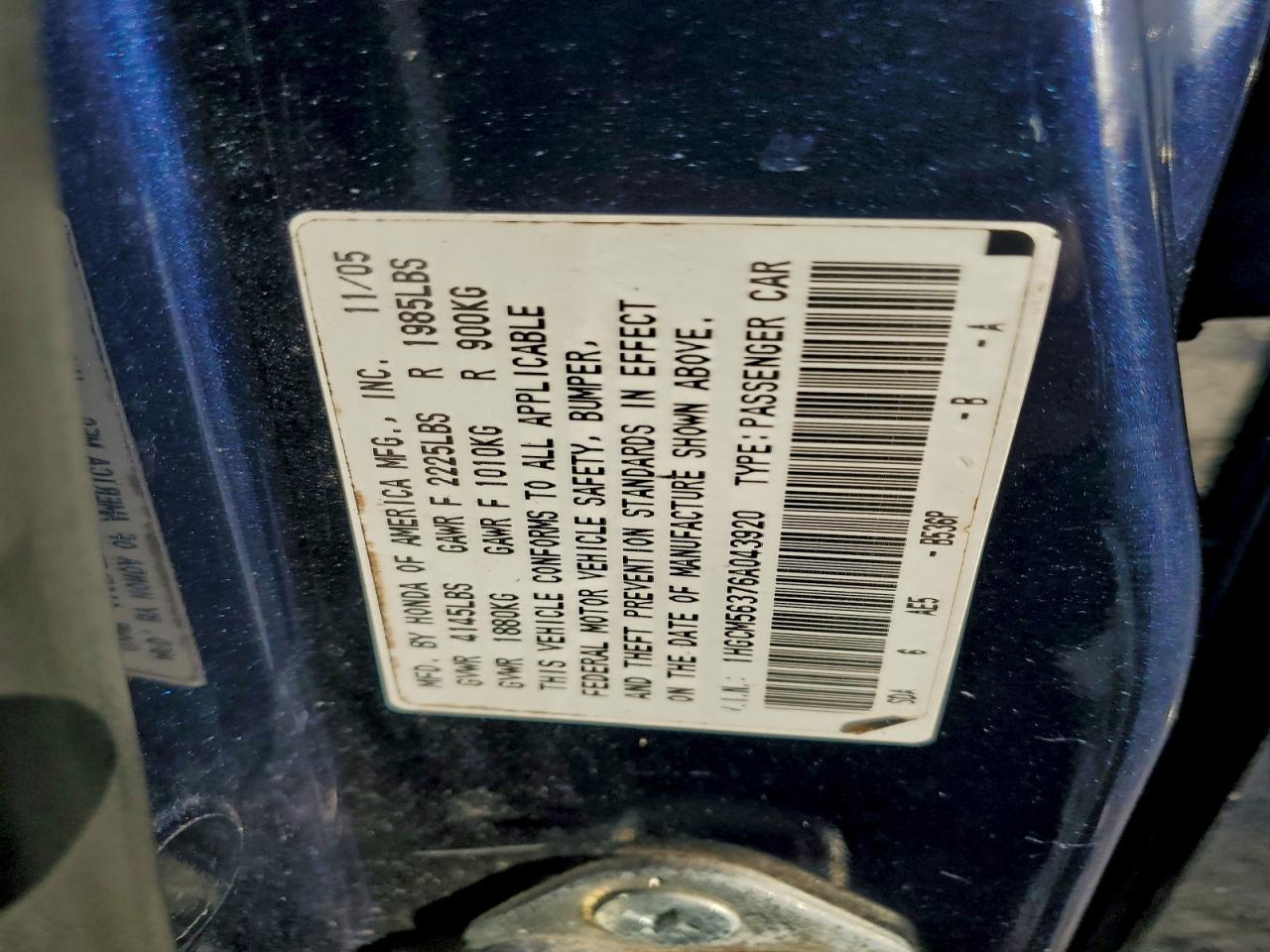 2006 HONDA ACCORD SE photo 12