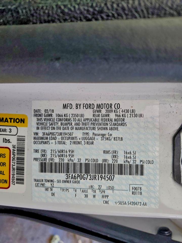 2018 FORD FUSION S photo 12