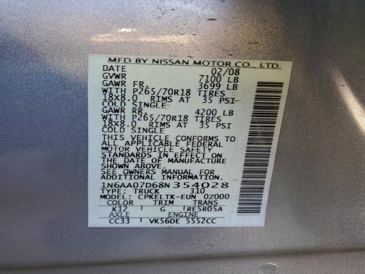 2008 NISSAN TITAN XE photo 12