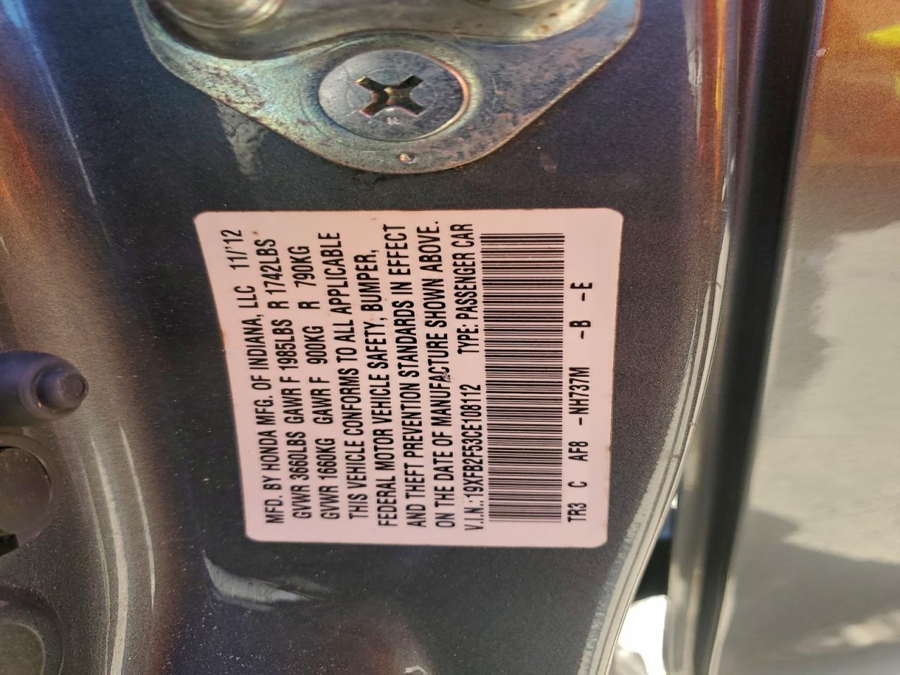 2012 HONDA CIVIC LX photo 12