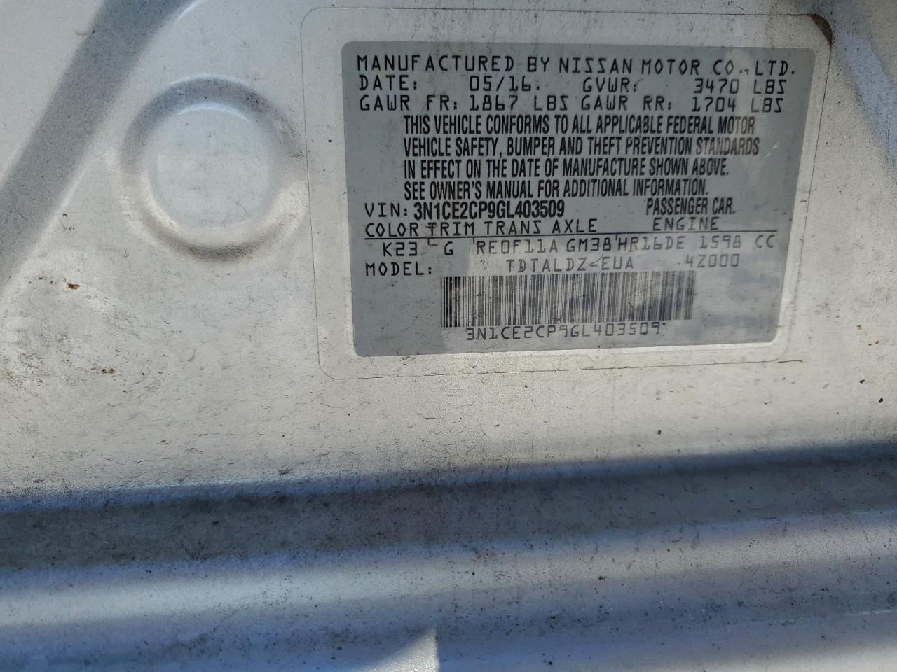 2016 NISSAN VERSA NOTE S photo 12