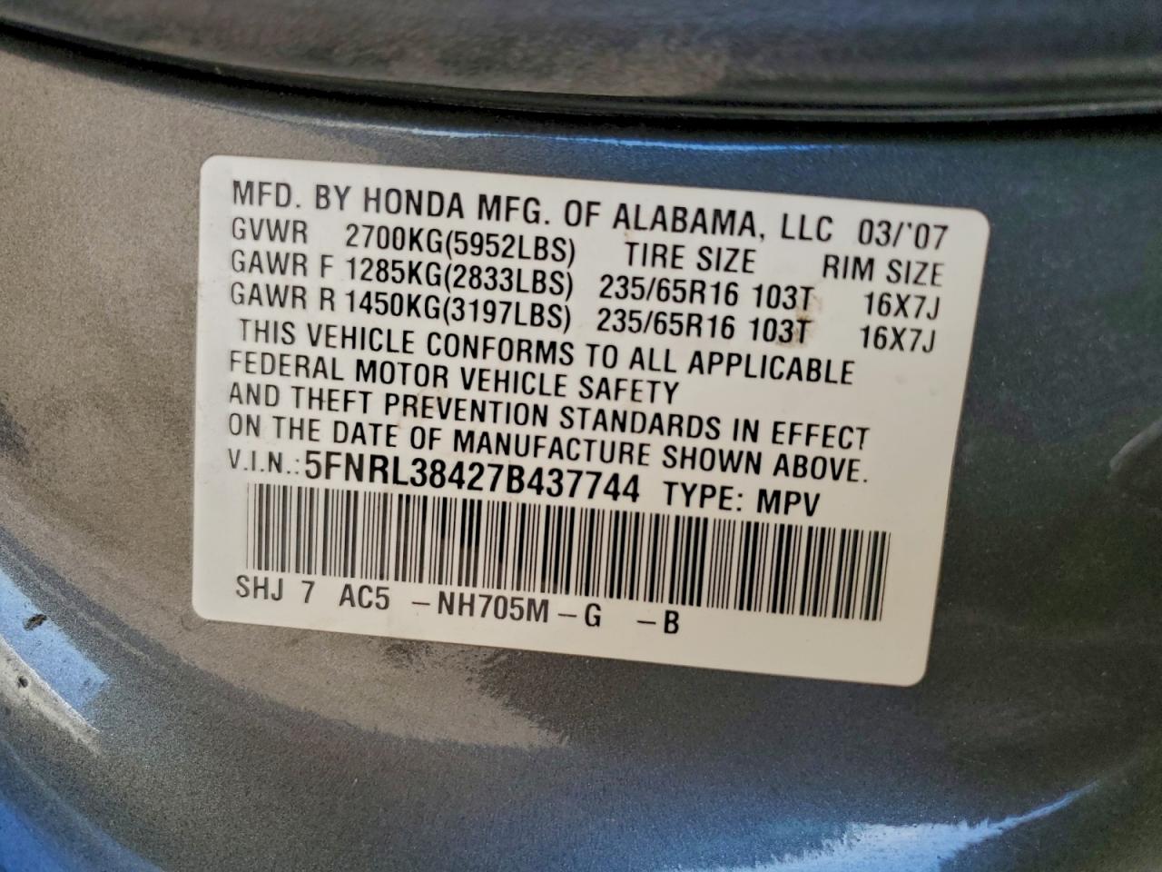 2007 HONDA ODYSSEY EX photo 13
