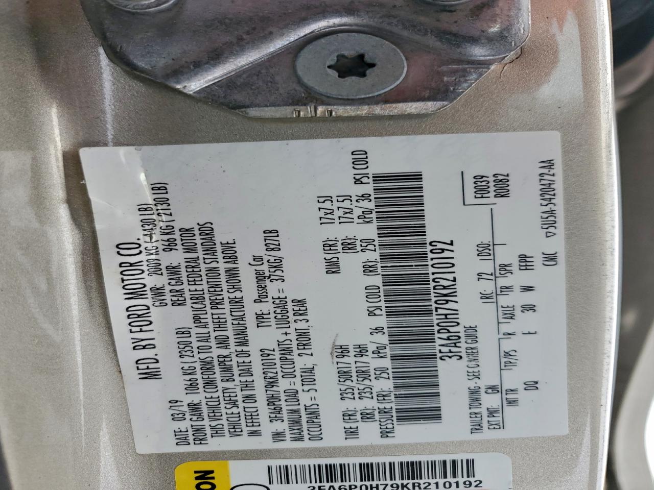 2019 FORD FUSION SE photo 12