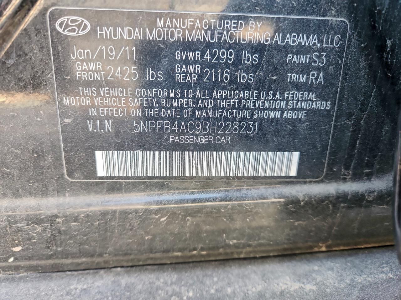 2011 HYUNDAI SONATA GLS photo 12