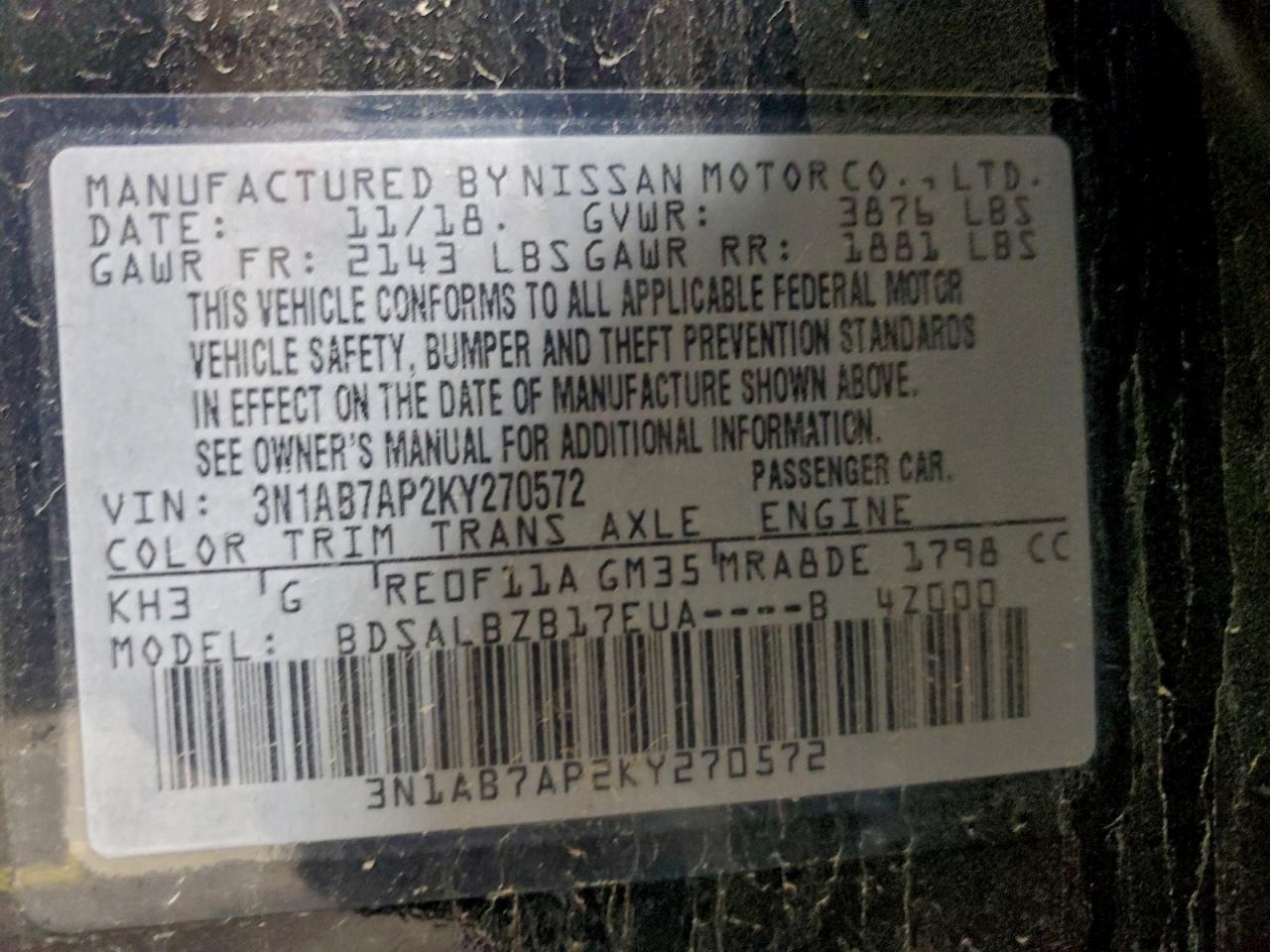 2019 NISSAN SENTRA S photo 12
