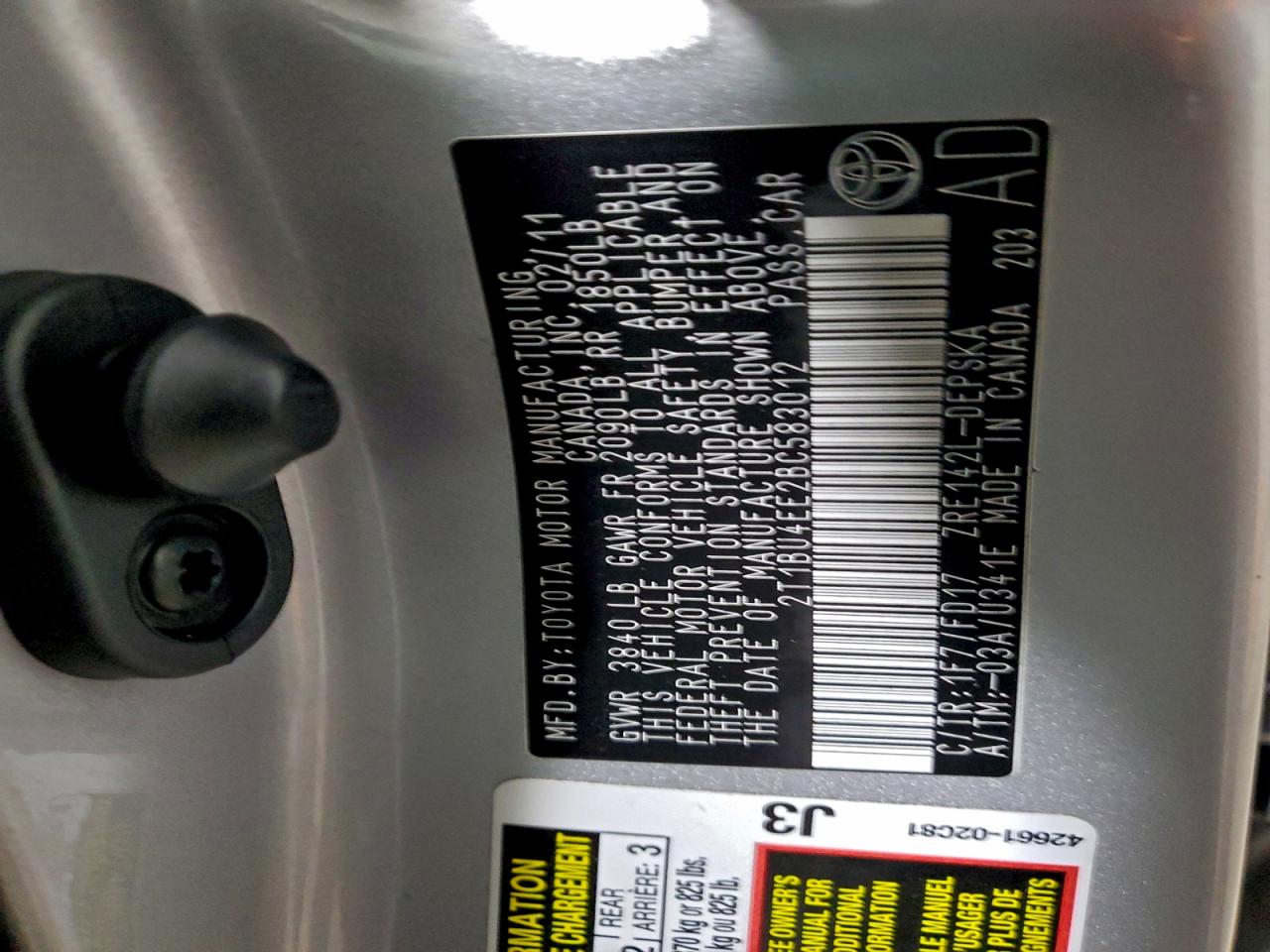 2011 TOYOTA COROLLA BASE photo 12