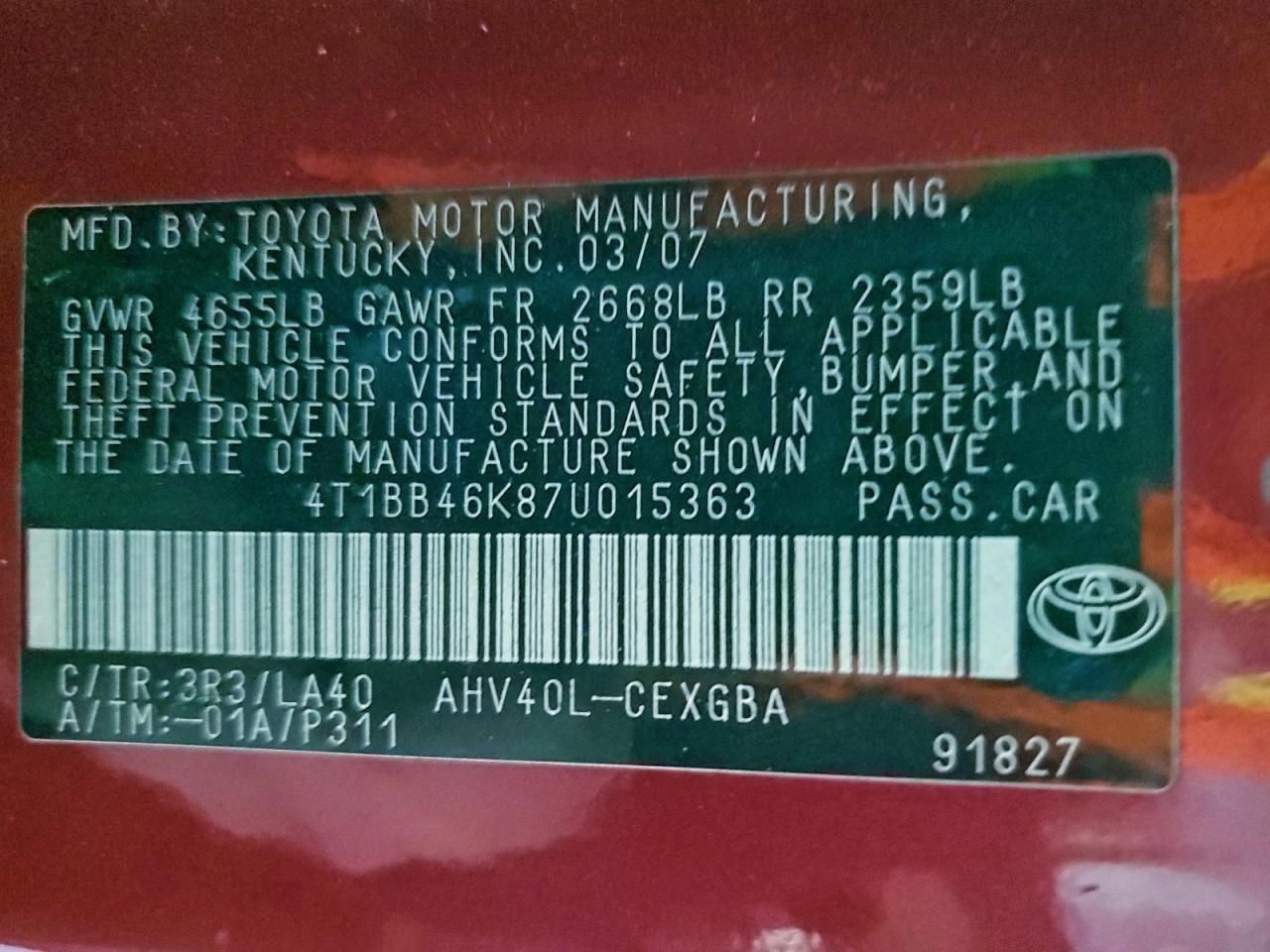 2007 TOYOTA CAMRY HYBRID photo 12
