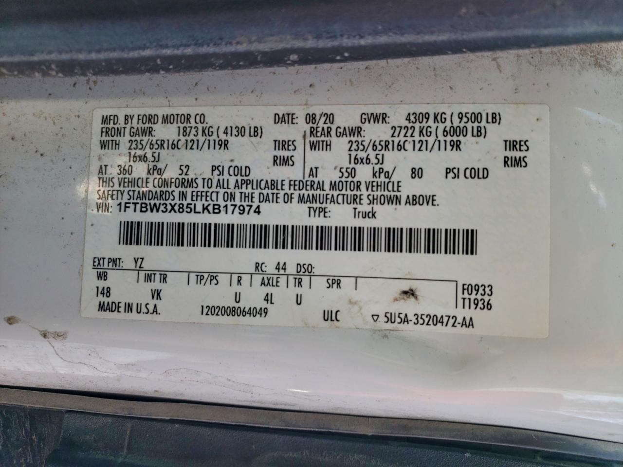 2020 FORD TRANSIT T-350 DELIVERY VAN photo 13